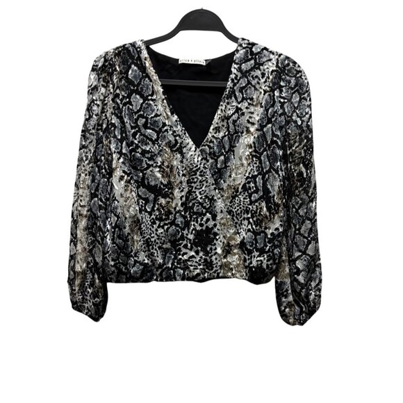Alice + Olivia Tops - Alice + Olivia Luba Faux Wrap Snake Print Burnout Blouse Silk Blend Size M